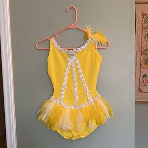 Vintage 1970s Yellow Dance Leotard with Sequins and Feathers - Child or …